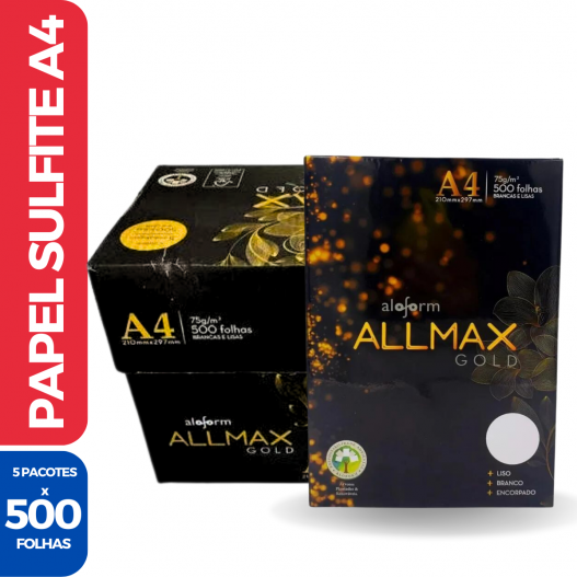 Papel Folha Sulfite A4 Branca Allmax Gold 5 Pacotes C 500 Unidades Click Embalagens 6386